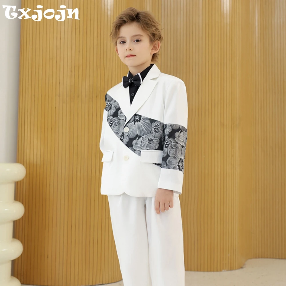 

Handsome Patterned Boys Slim Fit Suits 2 Pieces Jacket Pants Piano Performance Wear Notched Lapel Kids Suit Set Wedding Tuxedo