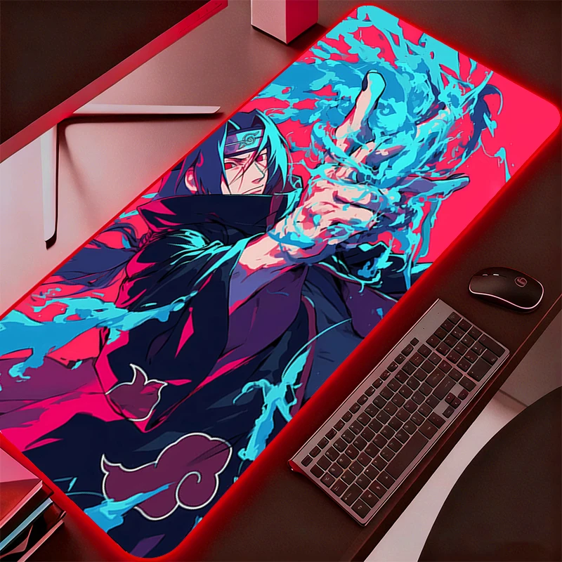 Podkładka pod mysz LED Anime N-naruto Itachi Uchiha Akcesoria do gier Podkładka RGB dla graczy Komputer PC Klawiatura Mata na biurko Podświetlana