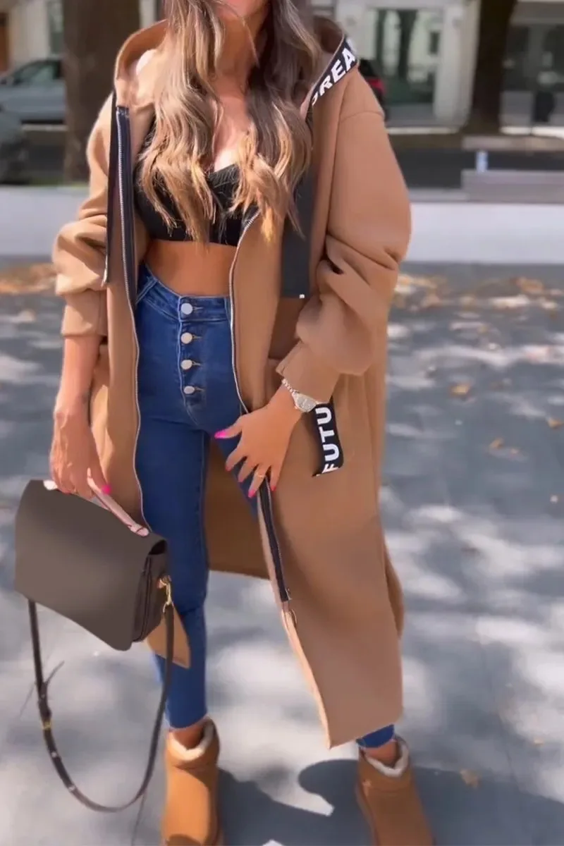 

Loose Women's Sweatshirt Solid Color Versatile Autumn Winter Leisure Fashion Spacious Clothing Long-sleeved Zippered Cardigan