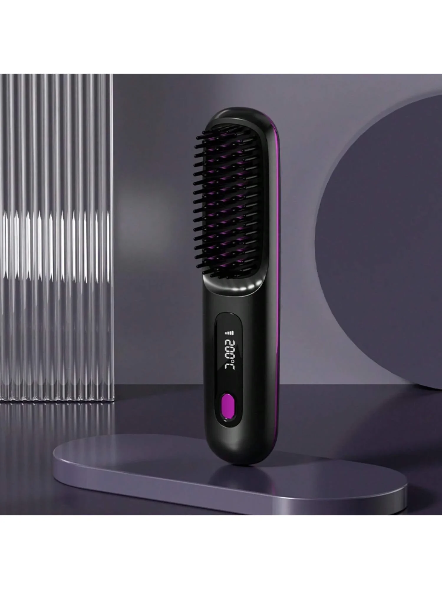 Lcd Usb Rechargeable Ceramic Heating Ionic Straightening Comb Wireless Portable Hair Straightener Hot Air Brush For All Hair Typ