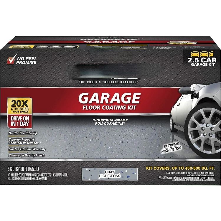 293513 Rocksolid Polycuramine Garage Oil Floor Coating, 2.5 Car Kit, Gray, 180 Fl Oz (Pack of 1)