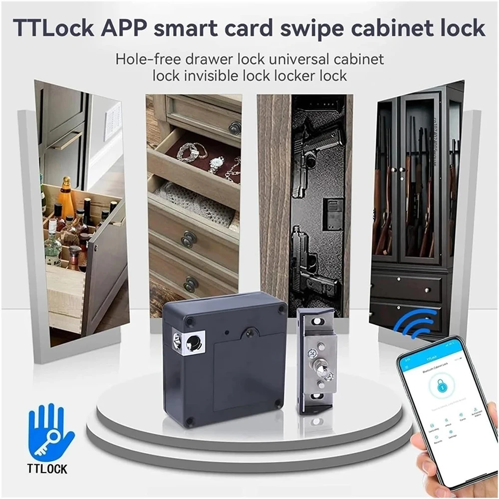 TT Lock App Smart Drawer Locks Electronic RFID Door Lock Hidden DIY Wooden Cabinet Door Locks 13.56MHz RFID Tag IC Card New