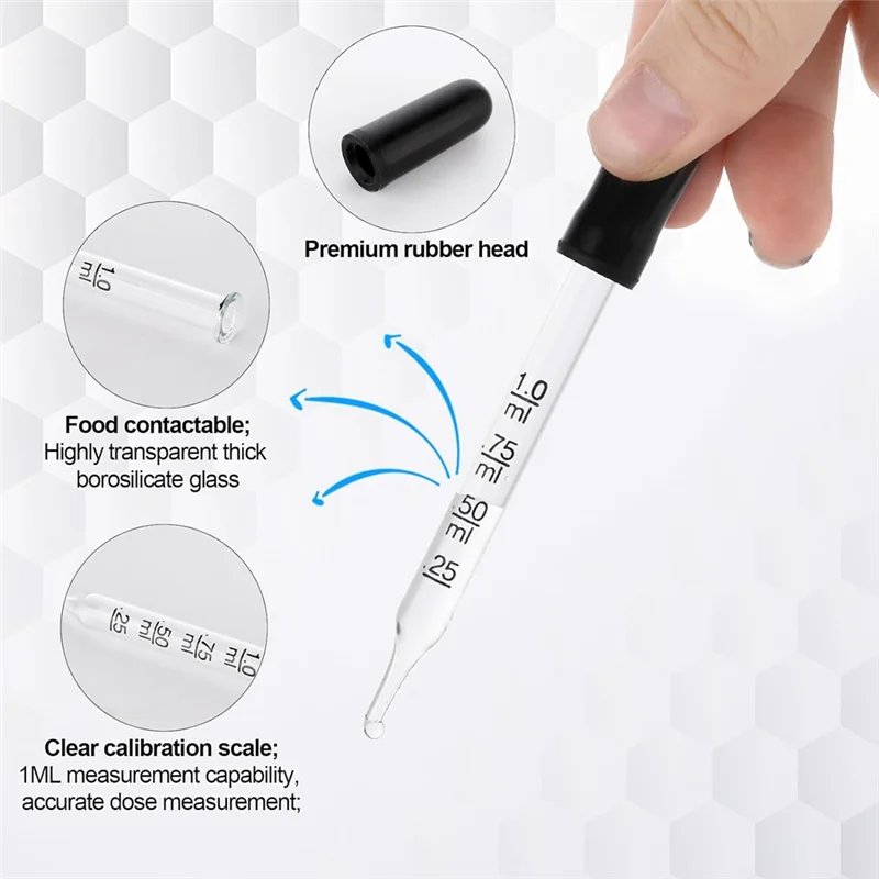 B46B-4PCS قطارة 1 مل، قطارة عين زجاجية مع قياسات طرف منحني ومستقيم، قطارة ماصات معايرة لسهولة أساسية