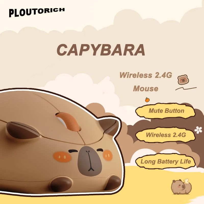 

Беспроводная мышь 2,4G Capybara, милая кнопка отключения звука Mause Plug and Play, система длительного срока службы батареи, совместимость с деталями для офисного использования, ПК