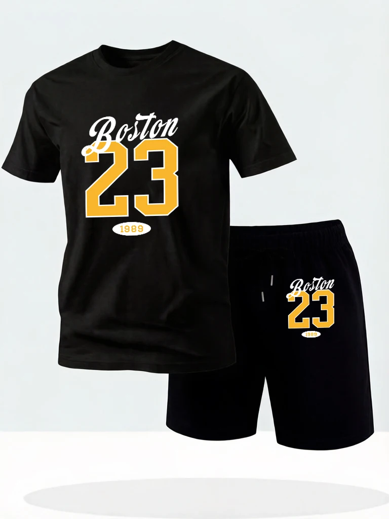 

Art Word Boston 23 Printed Loose Summer Fashion Tees & Shorts To Men Suit Sport Street T-Shirt Cotton Breathable Classic Tops