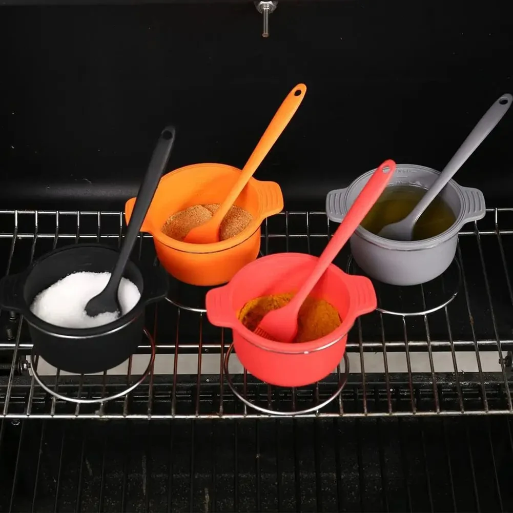 

[NEW!A93G】 Pinch Bowls For Cooking Prep Silicone Prep & Bowl With Brush & Rack BBQ Accessories Reusable Kitchen Condiment