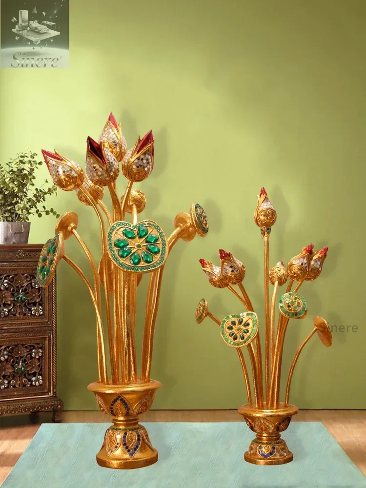

Thailand imported lotus ornament Thai restaurant South East Asia solid wood carving entrance decoration SPA beauty salon decorat