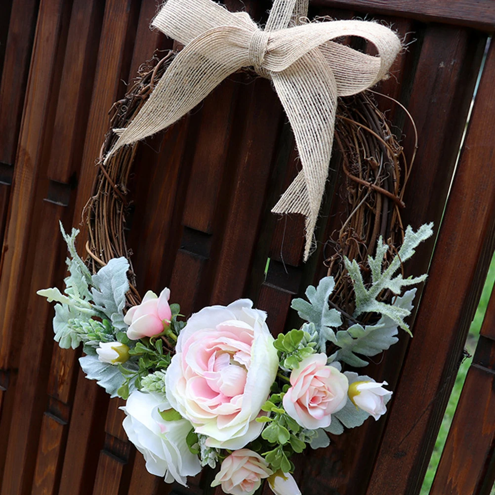 

Simulation Rose Wreath Silk Wedding Garland Artificial Wall Decor For Door Window Ceiling European Style Pink White Rattan