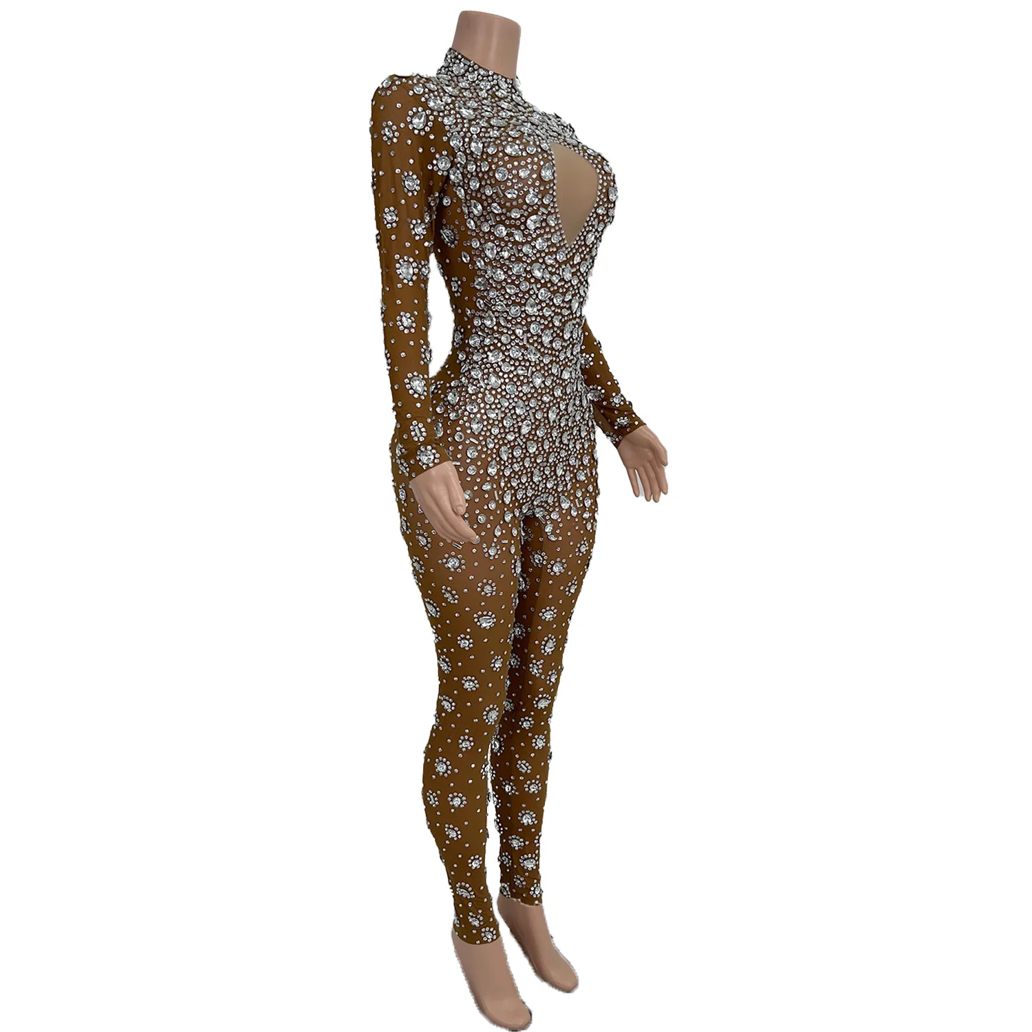 Tenue de Boîte de Nuit en Maille Transparente pour Chanteur et Danseuse, Combinaison Sexy avec Strass, Costume de Spectacle, Vêtement de Scène Cuican