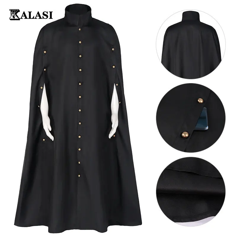 

Dark Cape Windbreaker Cosplay Medieval Death Cloak Witch Steampunk Loose Knee Length Military Stage Performance costume