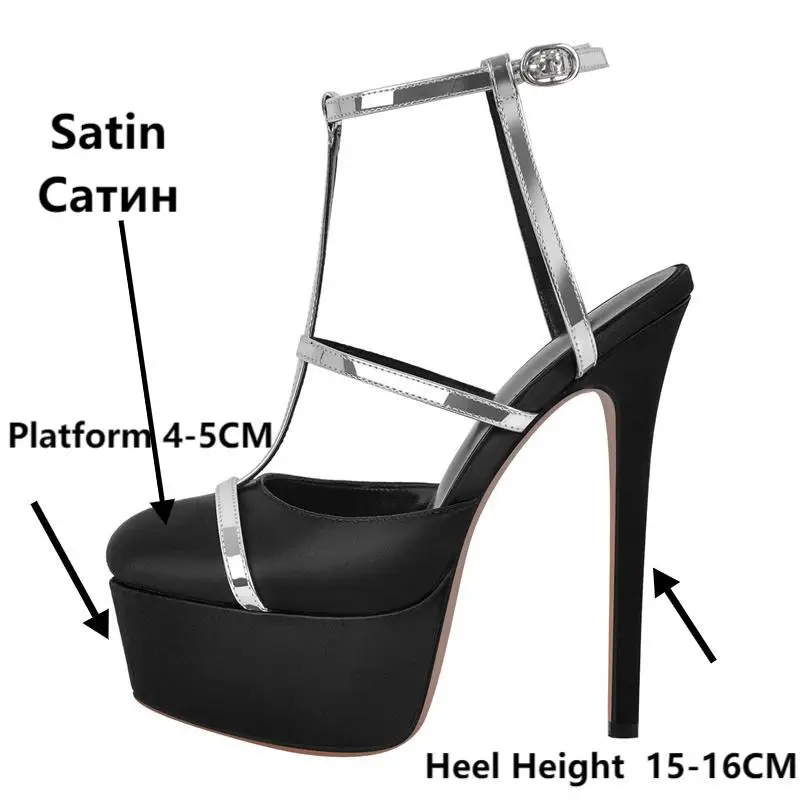 Onlymaker Women Platform Round Toe T-Strap Platform Stiletto Big Size Party Dress Sandals