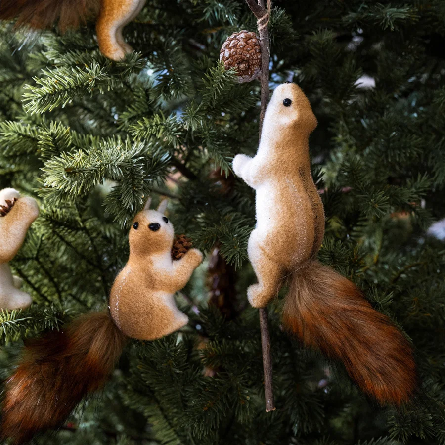New Korean Squirrel Decoration Christmas Decoration Simulation Squirrel Pendant Christmas Tree Creative Decoration