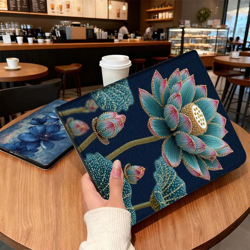 

Blue Flower Art Painting For Samsung Galaxy Tab S10 S9 S8 S7 Lite FE Plus Scratch resistant Pen Tray Tablet Case Gift