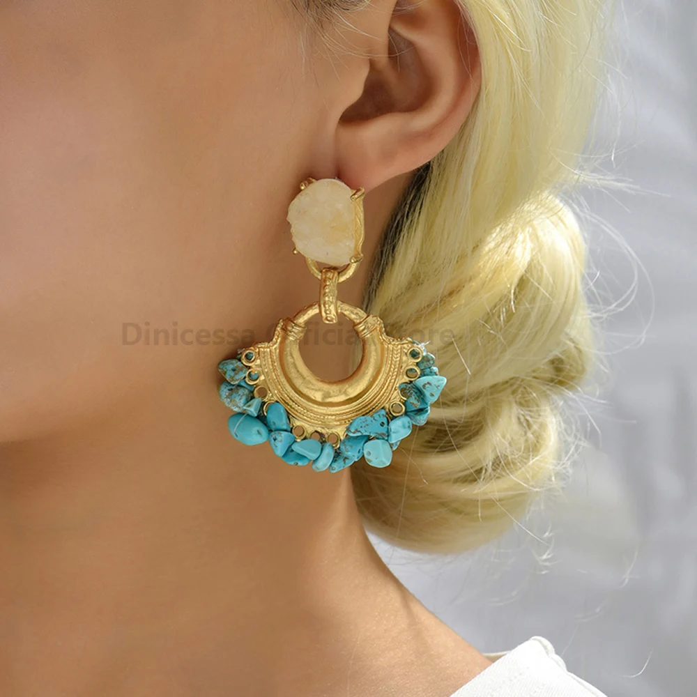 Bohemian Fashion Multicolor Resin Stone Decor Big Dangle Drop Earrings For Women Luxury Design Unusual Party Jewelry Accessories