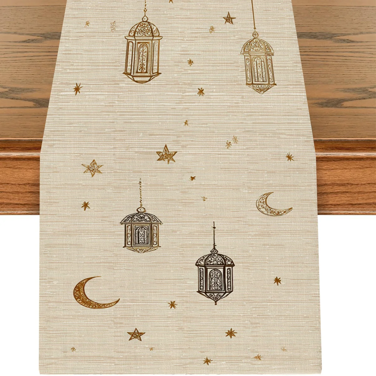 1 قطعة رمضان عيد مبارك البوليستر الجدول عداء ديكور الحفلات فانوس ذهبي عيد الفطر طاولة طعام العدائين زينة رمضان