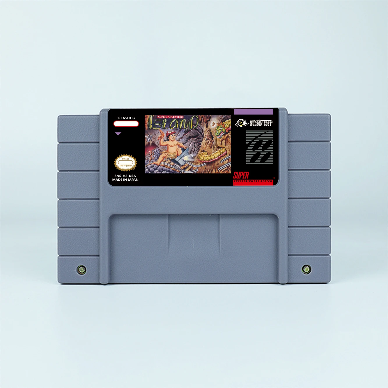 بطاقة لعبة حركة الجزيرة الخارقة للمغامرات ، وحدات تحكم 16 بت مع صندوق البيع بالتجزئة ، خرطوشة ألعاب الفيديو ، SNES ، EUR PAL ، الولايات المتحدة الأمريكية ، NTSC