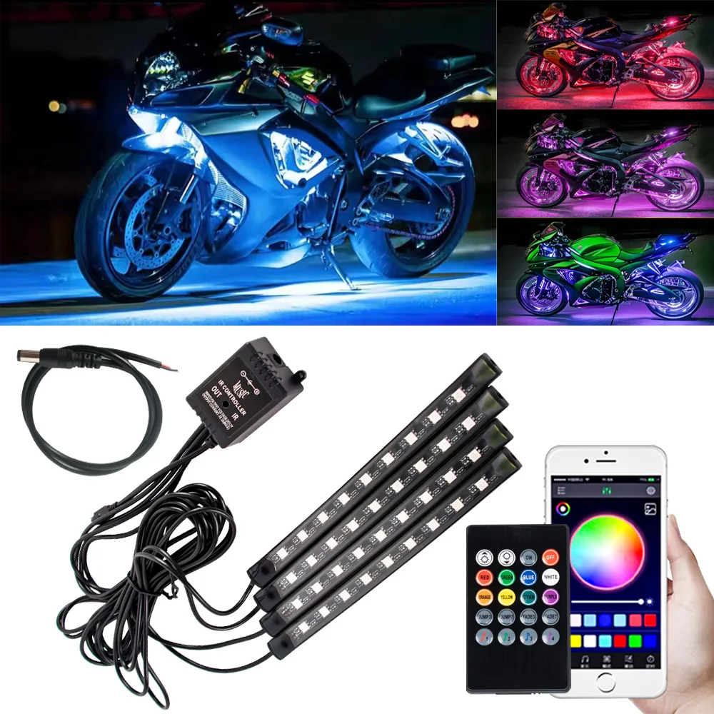 LED Car Motorcycle Decorative Ambient Lamp Backlight 5050 SMD Flexible Waterproof RGB APP Sound Control Moto Atmosphere Light