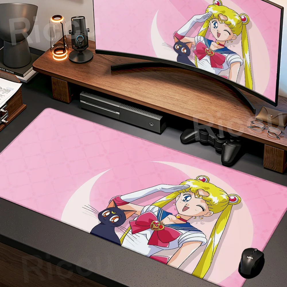 S-Sailor M-Moon Mousepad Lockedge Office Computer Desk Mat Table Keyboard Big Mouse Pad Laptop Cushion Girls Bedroom