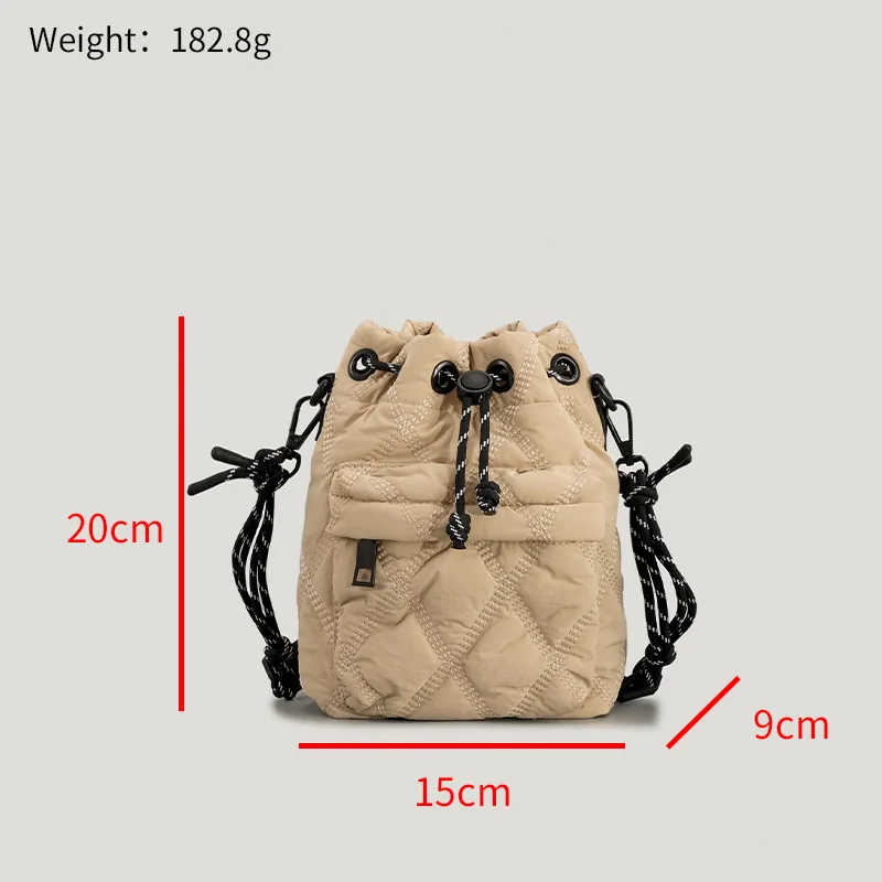 Nylon Rhombic Handbag Women Air Cushion Cotton Shoulder Crossbody Bag Drawstring Bucket Bag Ladies Winter Fashion Top-Handle Bag