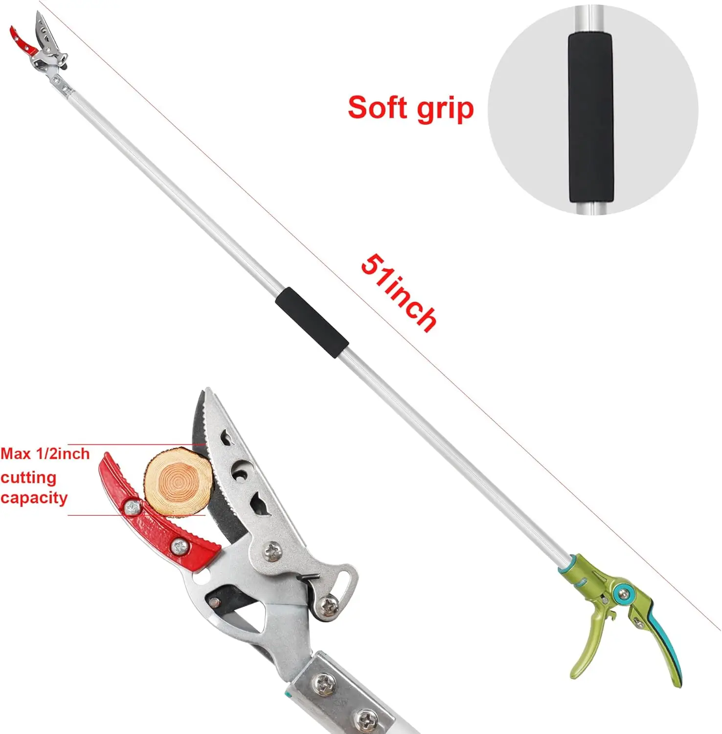 Gartol Pruner For Garden, Cut Upto 1/2 Inch & Hold Pole Pruner, Lightweight Fruit Picker With 180 Degree Rotating Handle, Long