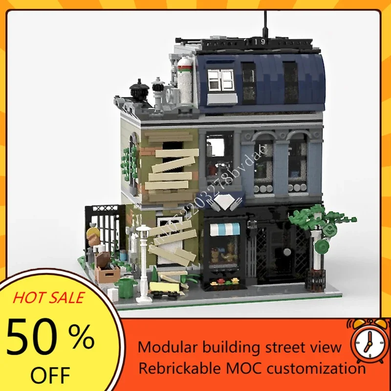 

2807 шт., ювелирный магазин и убежище, модульная MOC, креативная модель с видом на улицу, индивидуальная головоломка, архитектура, сделай сам, сборная модель, игрушка в подарок