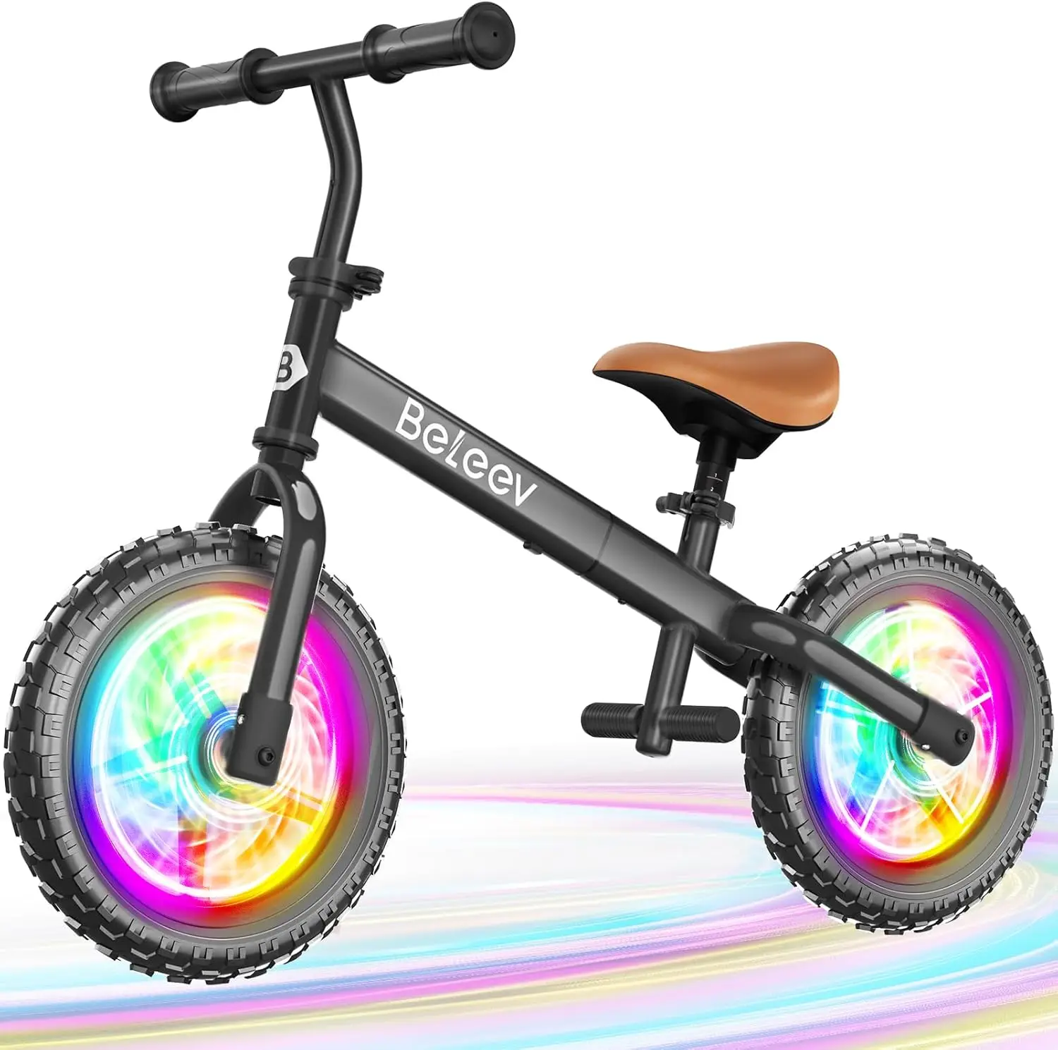 Rowerek biegowy dla dzieci w wieku 2-5 lat z podświetleniem LED, regulowany fotel i kierownicę oraz podnóżek, 12-calowe pociągi bez pedałów