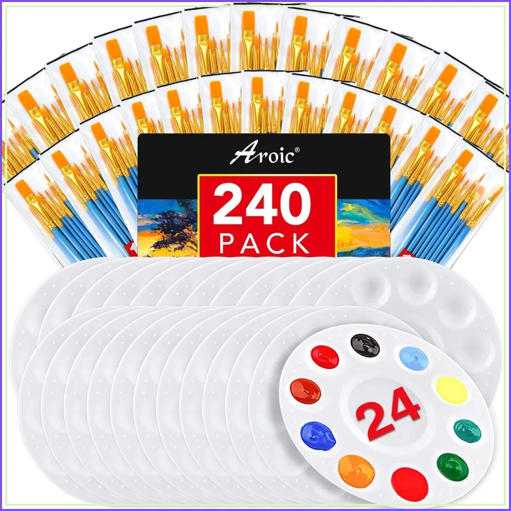 

24/240Pcs Paint Brushes & 24 Palettes Set, Professional Artist Brushes for Acrylic Oil Watercolor Painting