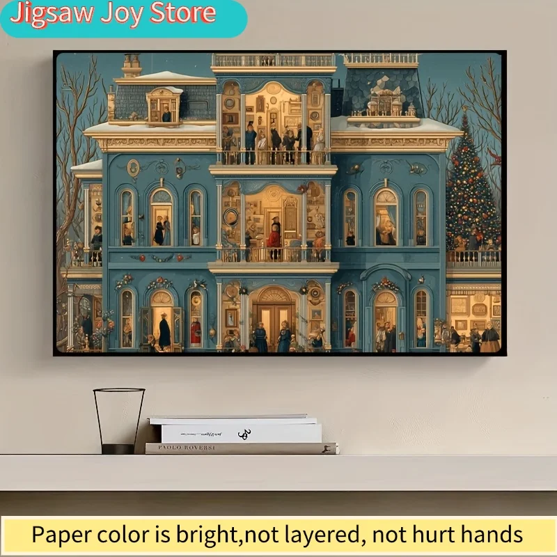 Un puzzle en papier pour adultes intitulé « Maison de Noël de style victorien », adapté aux jeux de société et aux activités en famille.