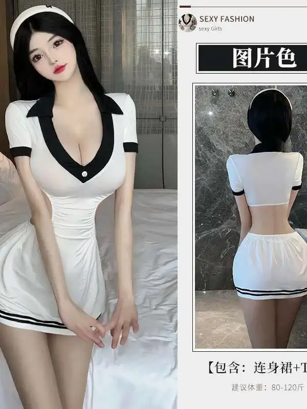 女性のセクシーなかわいい純粋な欲望女子高生セット制服小胸ドレスエレガントなファッションセクシーな韓国女性ミニ T シャツドレス LE6