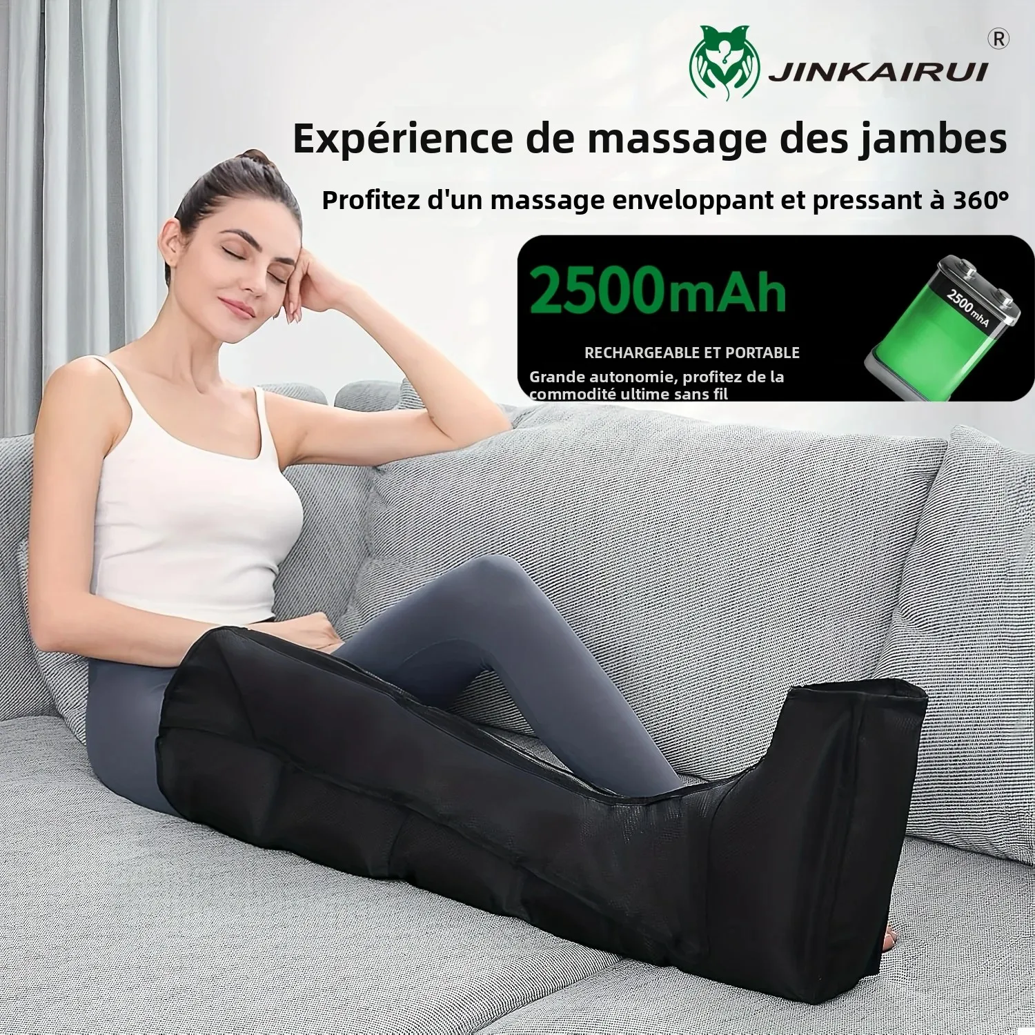 Jinkairui Masseur de jambes professionnel rechargeable 360 ° Emballage d'airbag conception sans fil portable
