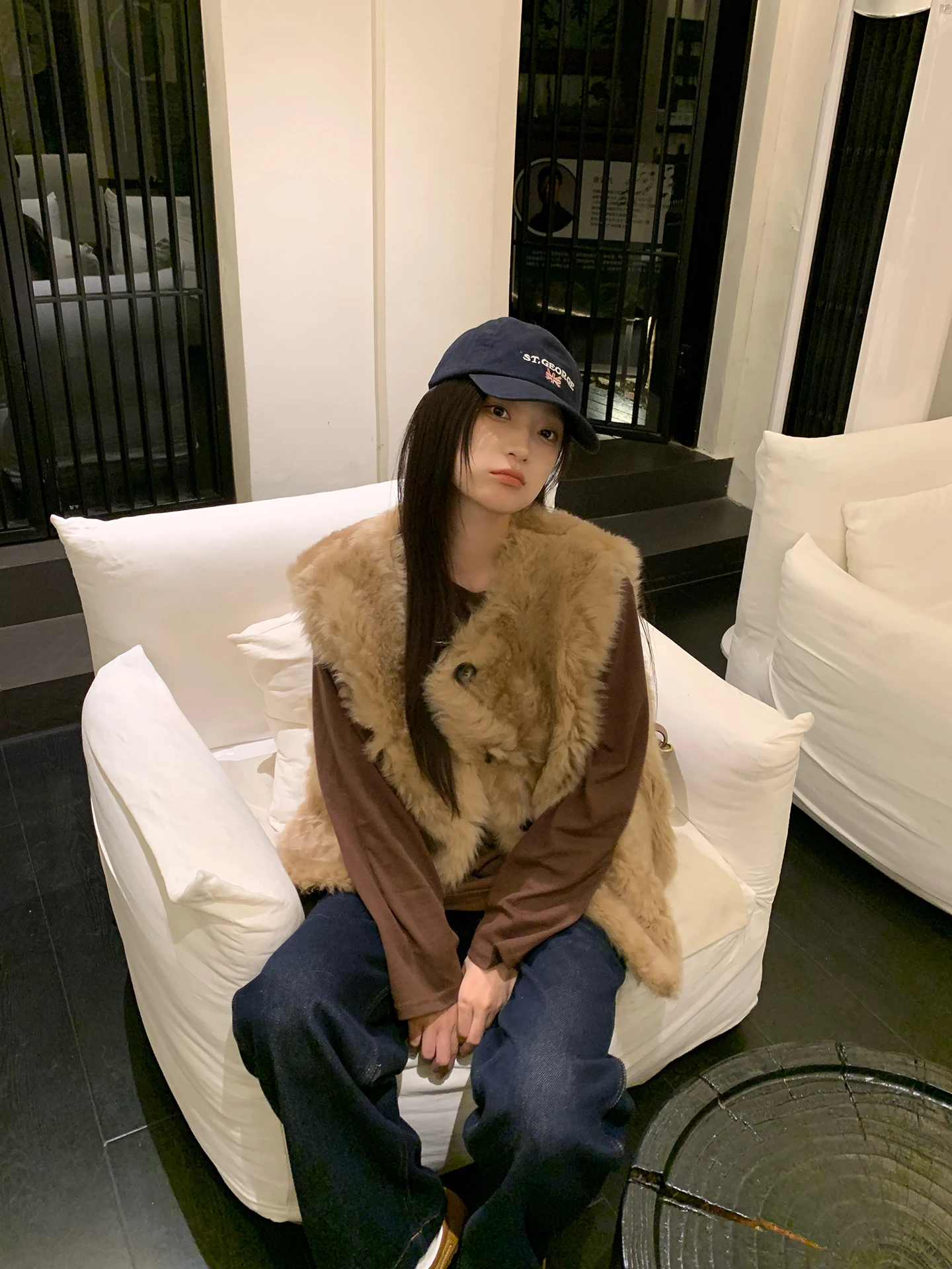 Gilet retrò in pelle e pelliccia Capispalla Svel da donna Calore alla moda Antivento Lunghezza alla coreana Vestibilità regolare Pendolarismo Sle