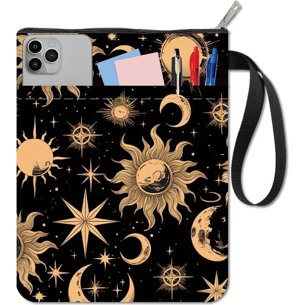 Sun Book Sleeve Protector mit Reißverschluss, Mond, Sterne, wasserdichte Canvas-Tasche, doppelseitige Abdeckungen für Bücherliebhaber, Hardcover