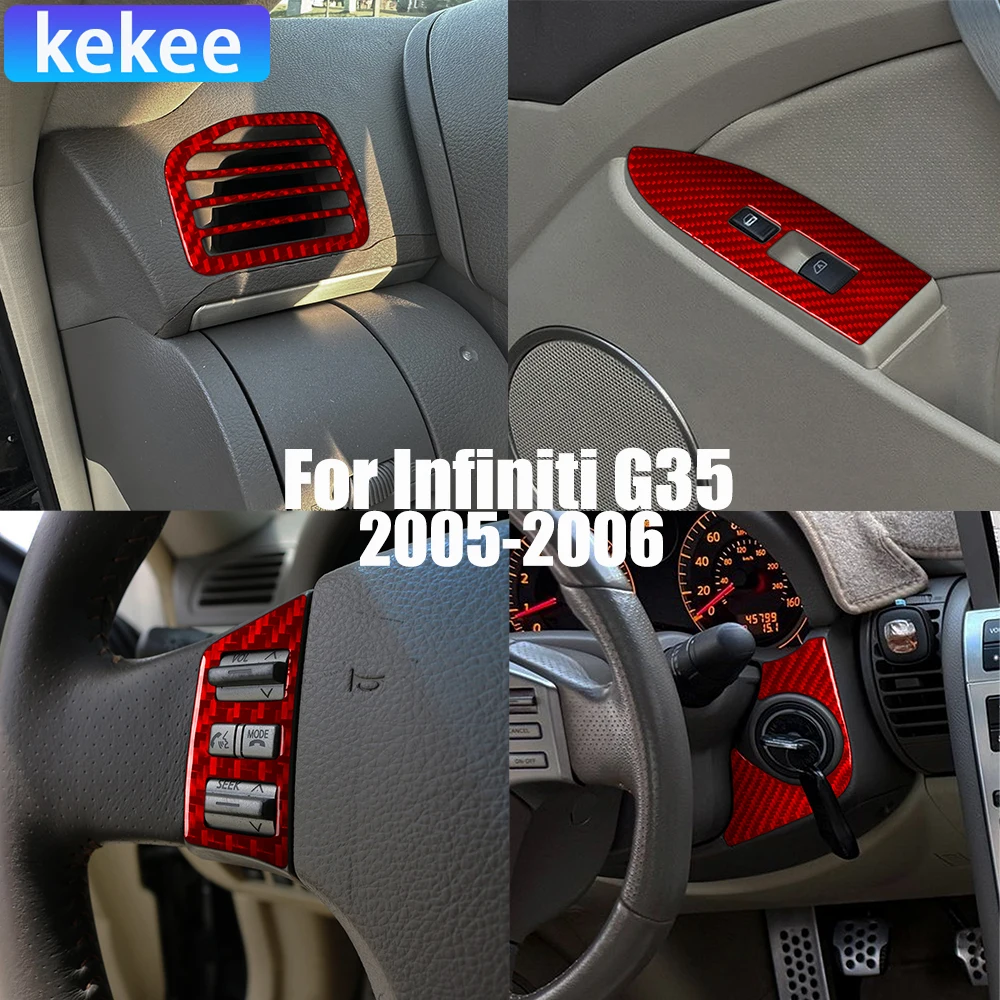 Real Carbon Fiber Car Accessories Dashboard Gear Shift Decorative Trim Cover Soft Sticker For Infiniti G35 V35 CV35 2005-2006