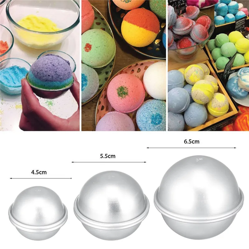 6pcs /set 3 Size DIY Semicircle Sphere Bath Salts Bomb Molds Aluminum Alloy Ball Sphere Bath Bomb Mold Cake Baking Pastry Mould