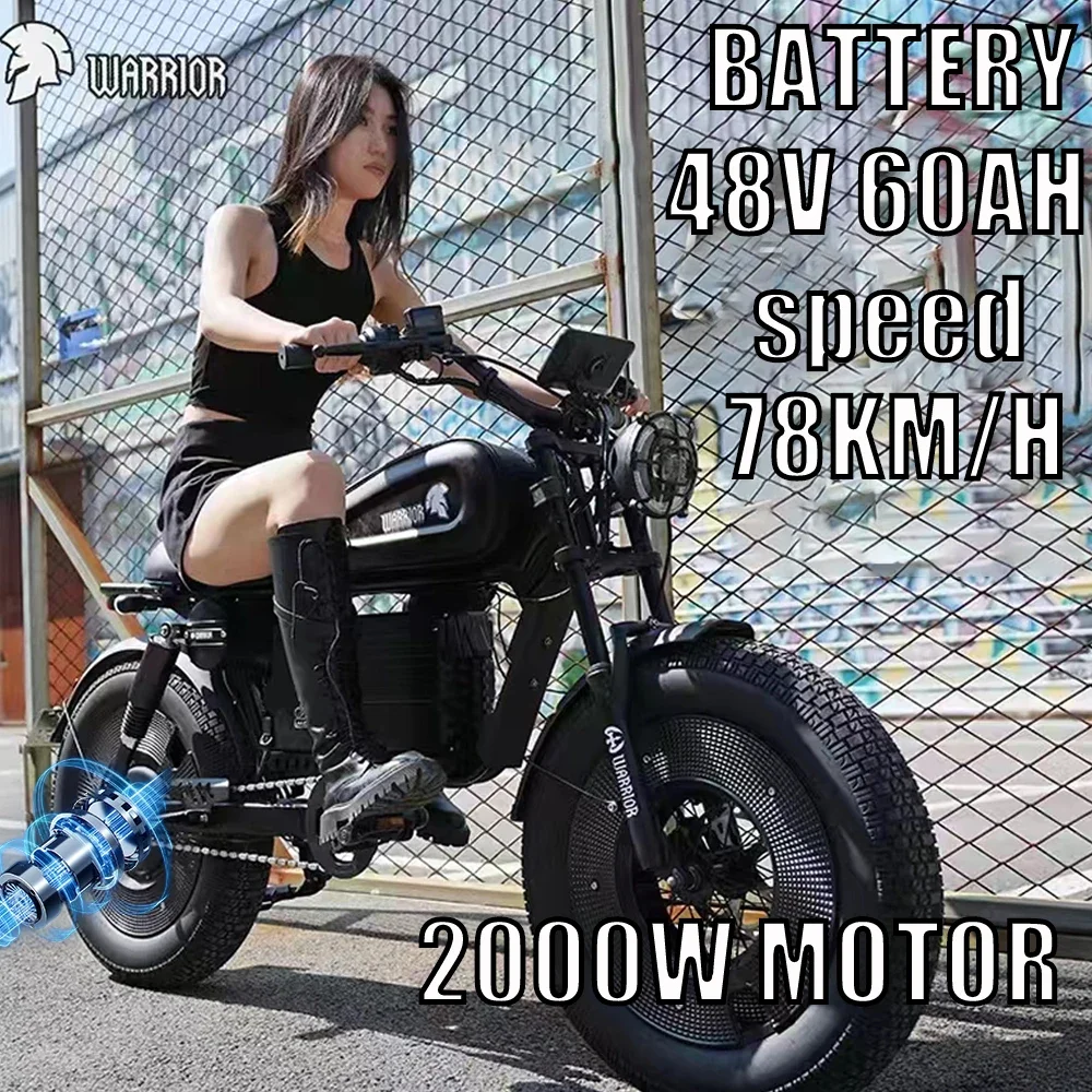 NEW Black Warrior 1500W Motorbikes 48V 60AH Ebike Adult Road Electric Bicycle 20 inch Off-road Fat Tyre City Electric Bike 2000w