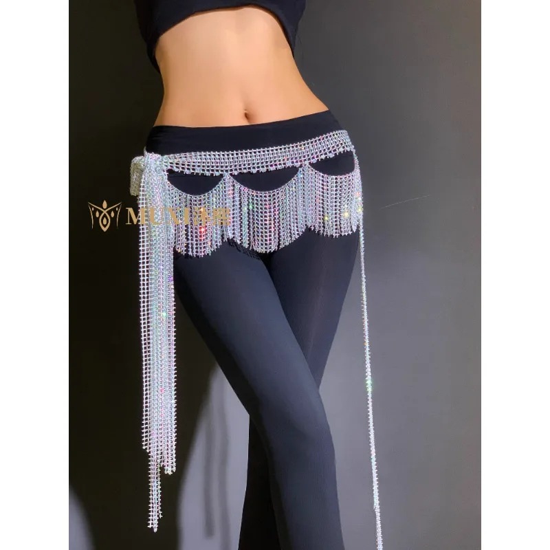 Ceinture de danse du ventre personnalisée, maille diamant, pompon, chaîne de taille creuse n ° 12 Costume de danse du ventre Big Diamond 2025