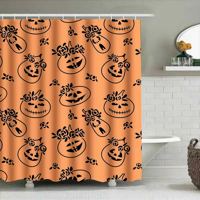 

Tuniu Halloween Pumpkin Shower Curtain Orange Black Cute Spooky Decor for Bathroom Kids Room 150x170cm