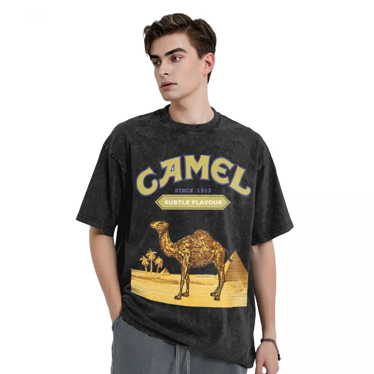 Washed T Shirts Camel Cigarettes Hip Hop Vintage T-Shirt Harajuku 1931 Streetwear Cotton Graphic Tops Tees for Men Women