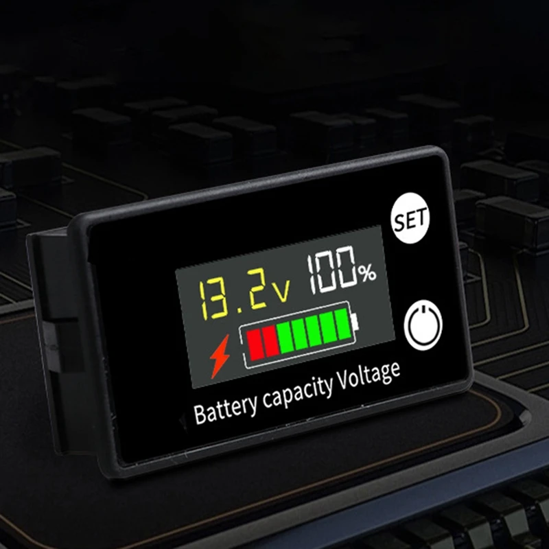 Battery Capacity Tester LCD Color Screen DC Voltmeter With Alarm Temperature Function For Electromobile 8-100V