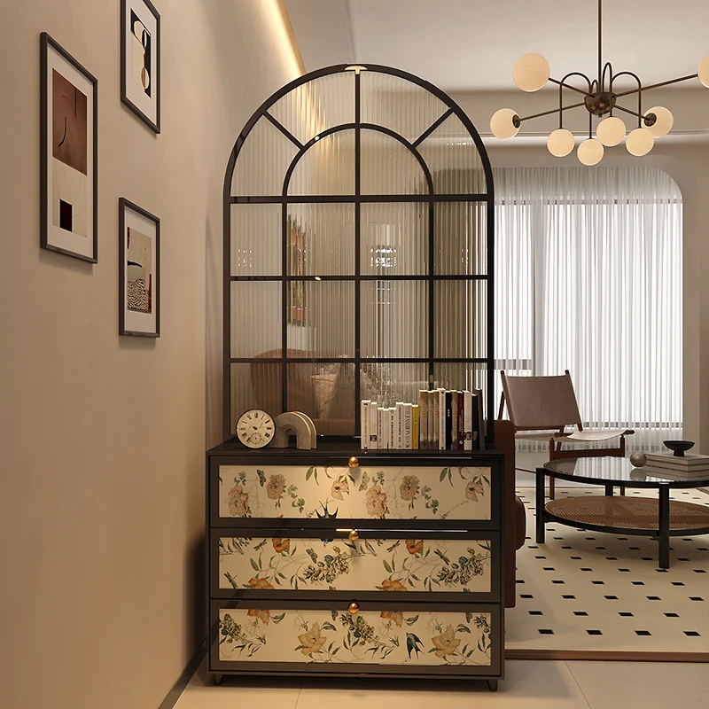 

French screen entrance cabinet partition living room entrance door solid wood Changhong glass cabinet antique shoe cabinet