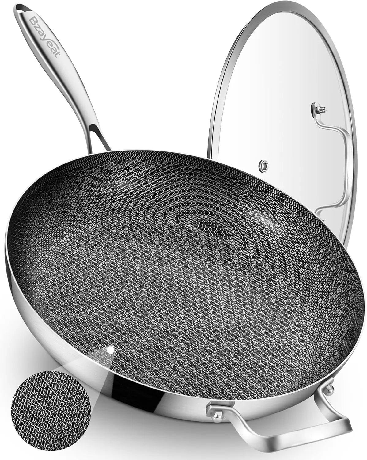 

Lid-included nonstick hybrid skillet, ceramic-coated triple-layer stainless steel, suitable for all stovetops