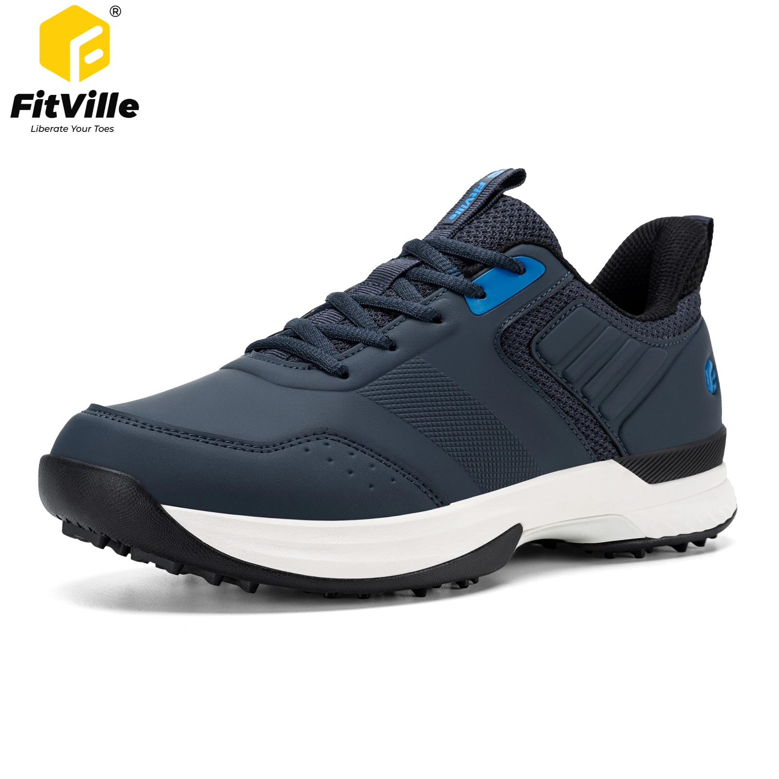Fitville Professional Men's Golf Shoes Extra Wide Toe Casual Golfer Sneakers Cushioned Water Resistant Spike Sport Shoes for Men