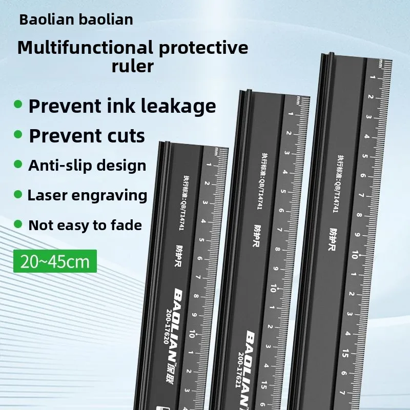 Multi functional protective ruler aluminum alloy anti slip and anti cutting hand art ruler
