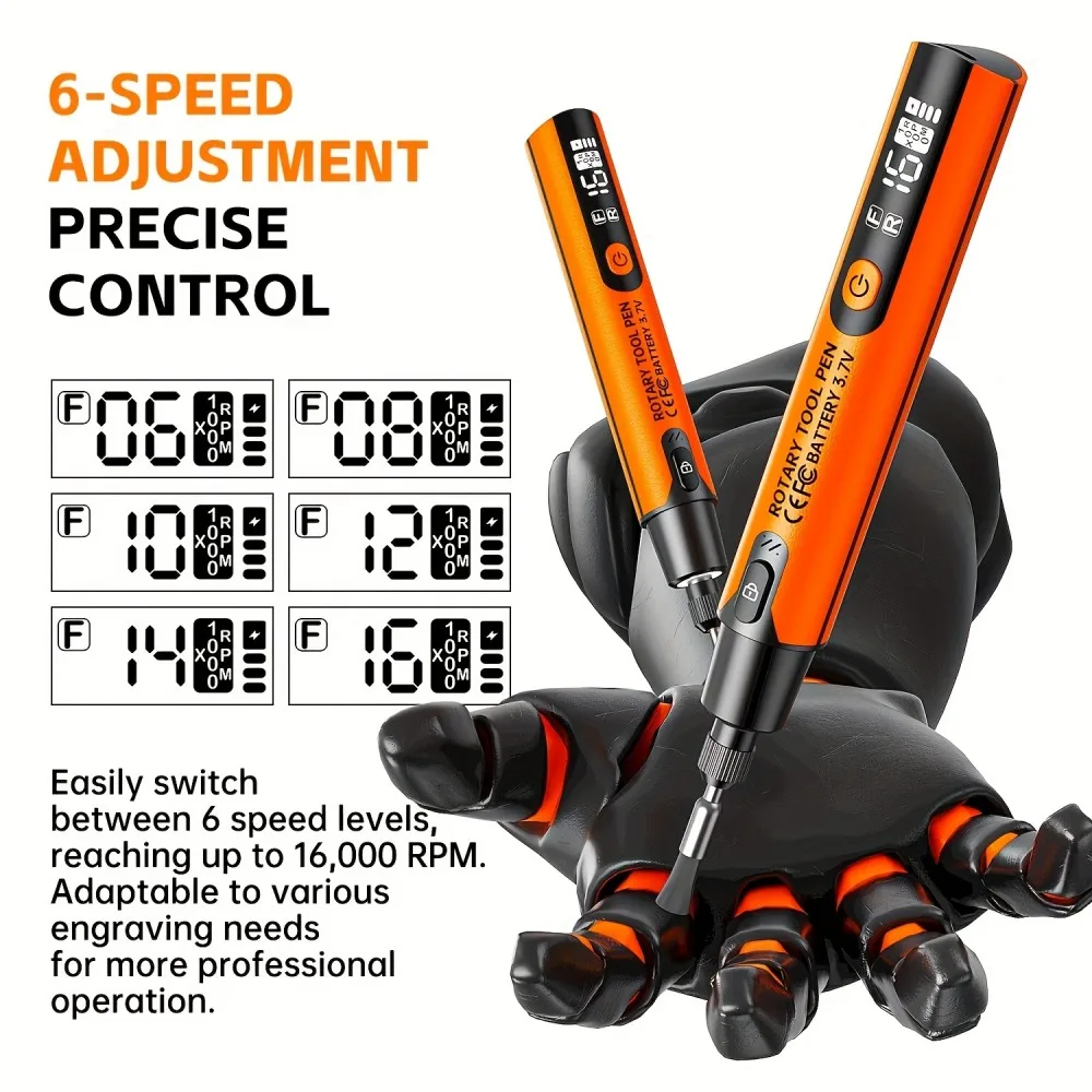 Cordless Rotary Tool Kit with 6 Speeds Rechargeable Polishing Pen Low Sound Round Sanding Disk for Home DIY Crafts/Carving/Polis view 3