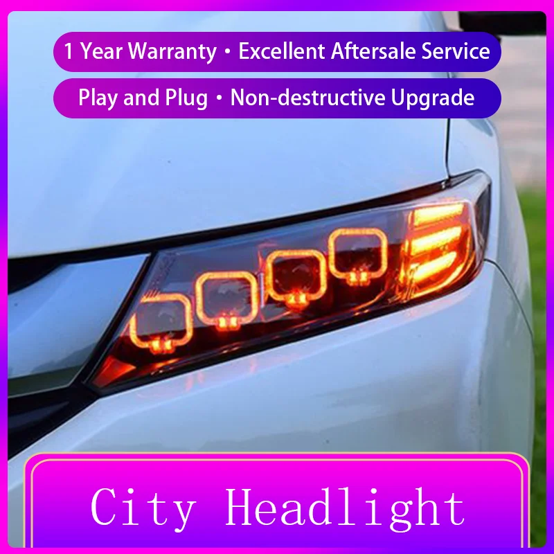 

Автомобильные лампы для Honda City 2015-2019, передние фары, светодиодный сигнал поворота, ДХО, фары, HID проектор, линзы, заправка, динамические инструменты, аксессуары