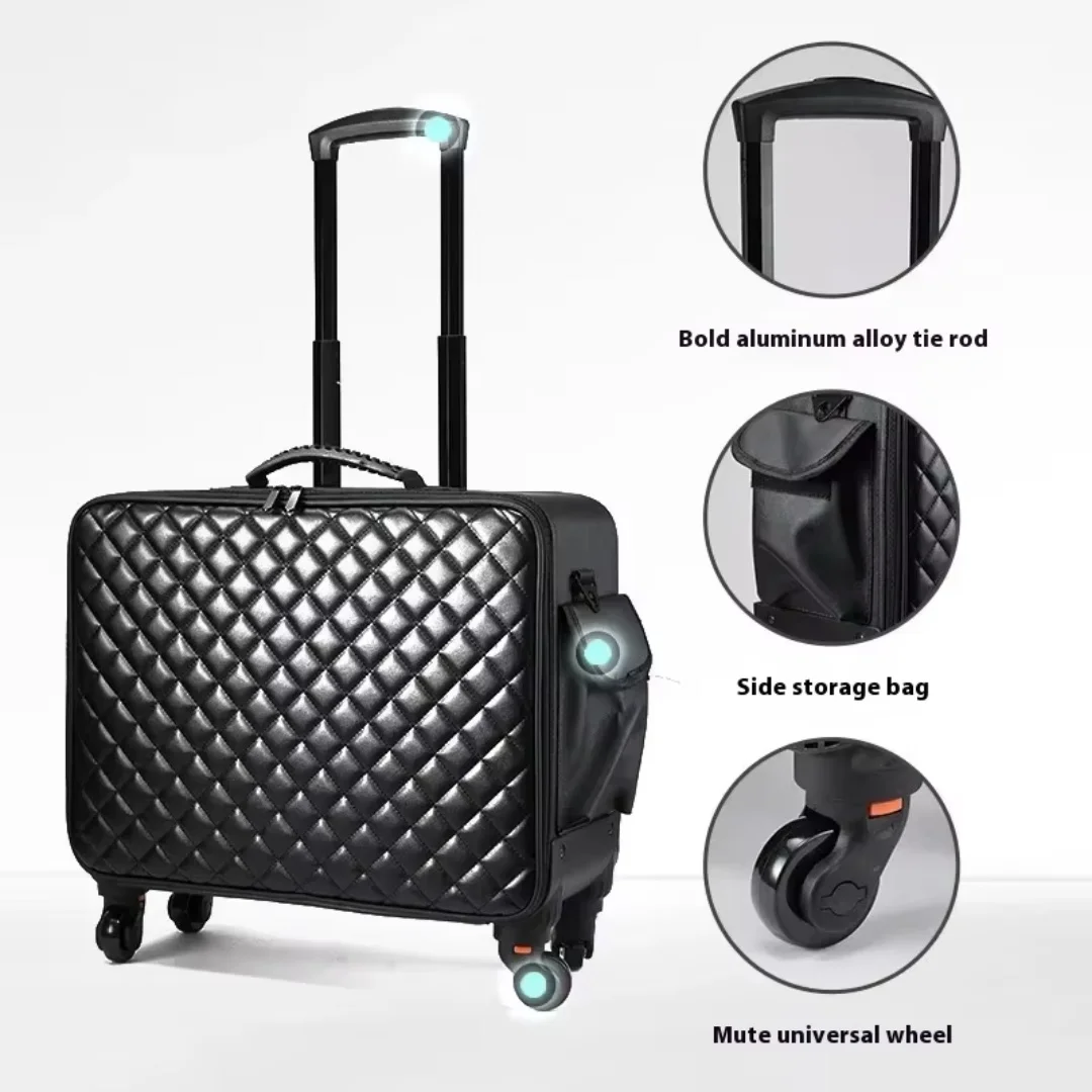 Maleta de maquillaje de viaje con ruedas, cubierta de carrito de almacenamiento de gran capacidad, caja de herramientas de manicura de belleza profesional para cosméticos multicapa