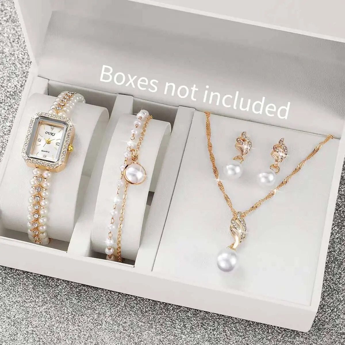 5PCS Fashion Women Watches Ladies Pearls Strap Quartz Wristwatch Jewelry Set Reloj Mujer Relogio FemininoWithout Box