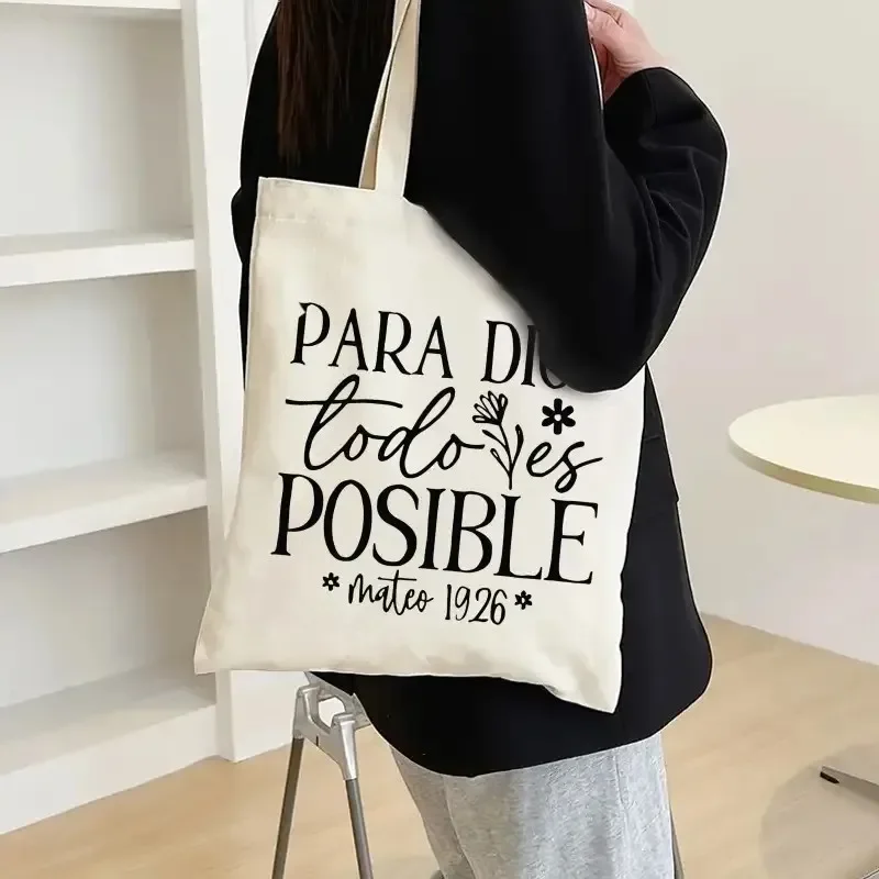 

tylish Christian Tote Bag with Bible Verse Print - Large Capacity Canvas Shoulder Bag for Shopping, Travel & Outdoor Activitie