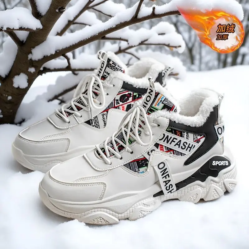 Herren-High-Top-Sneaker für den Winter 2022, mit Fleece gefüttert, klobige Papa-Schuhe, Thermo-Freizeit-Sportschuhe mit dicker Sohle
