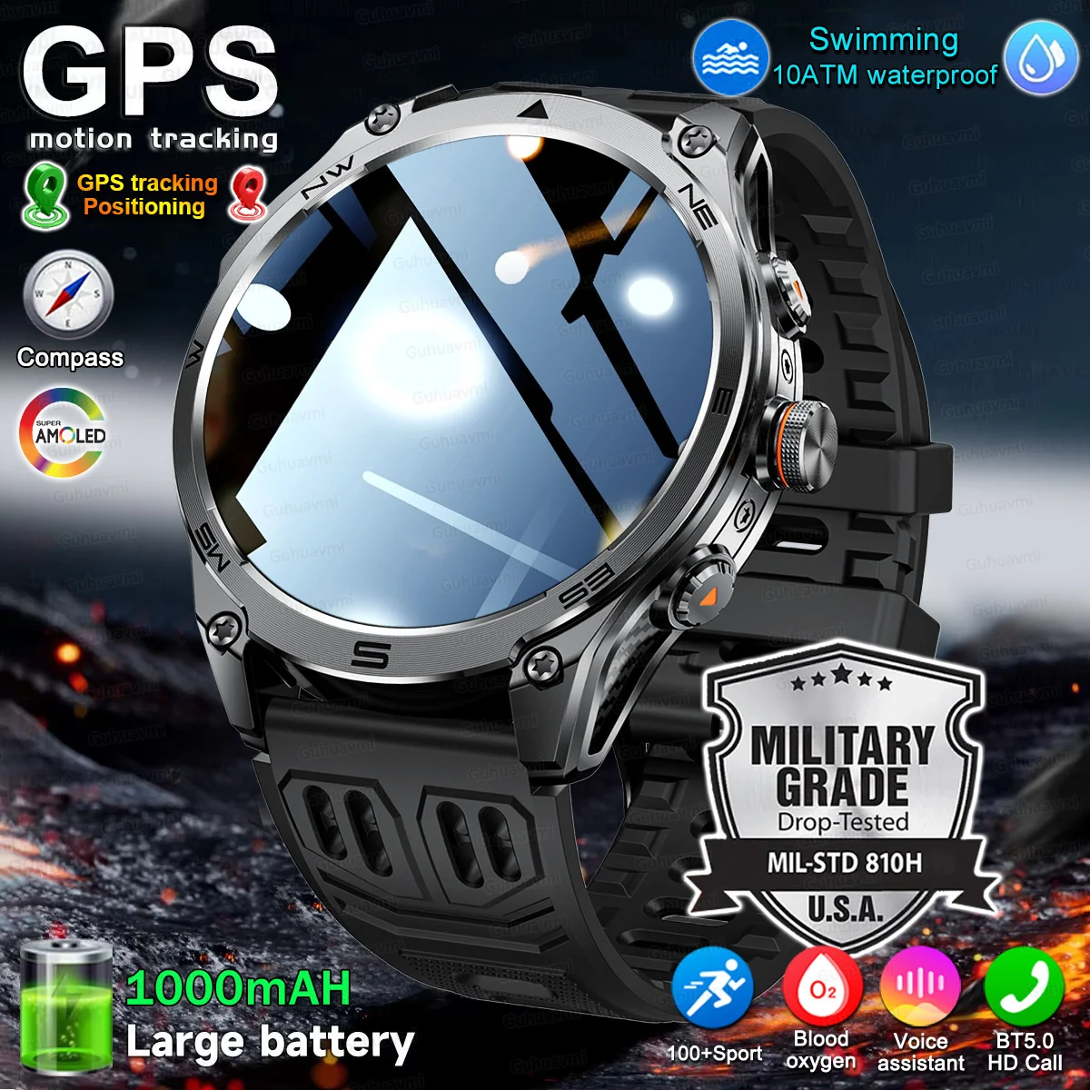 

Outdoors Sports 1.75" AMOLED Screen SmartWatch Built-in GPS 10ATM Waterproof Compass 1000mAh Battery BT Call Smartwatch 2026New